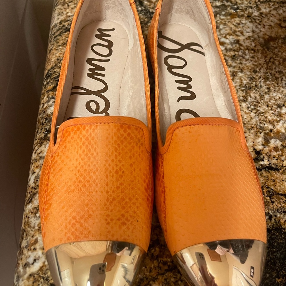 Sam Edelman Orange Flats with Silver Toe Cap